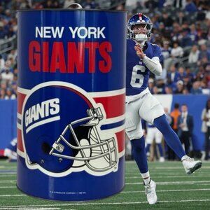 Vintage 92 NFL New York Giants Football Metal Trash Can Old Logos 13.25” x 8.5”